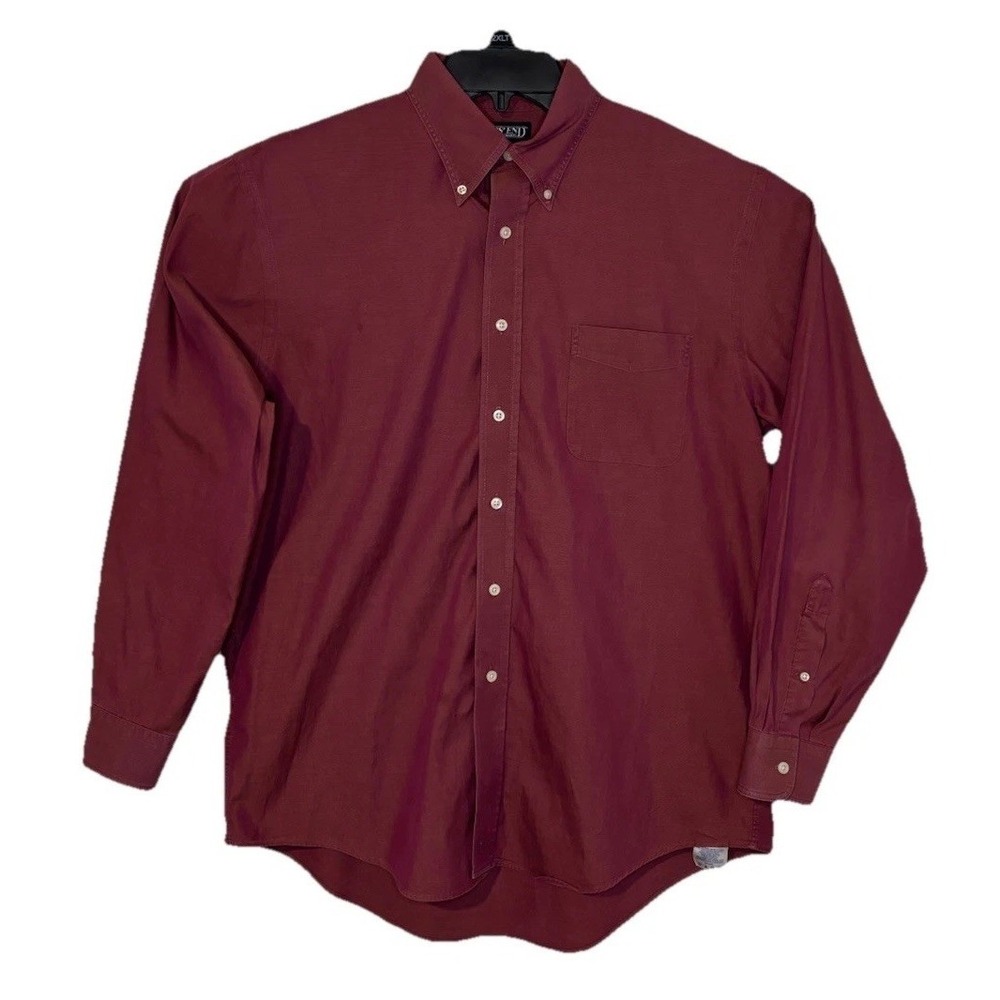 Lands' End Button Down Shirt Mens 16-34 Burgundy Excellent Cotton Long Sleeve